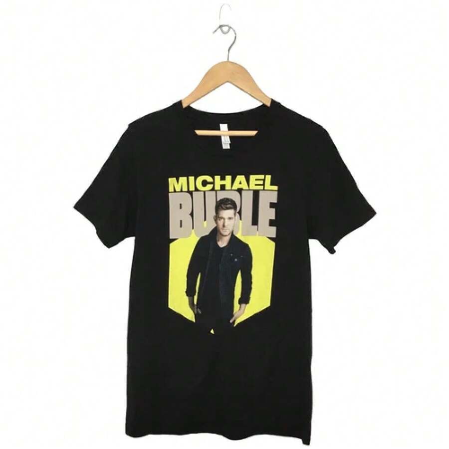 Michael Buble Graphic Band Concert Tee T Shirt Black Yellow Mediumblusas para mujer playeras de mujer vestidos casuales para mujer y2k playeras deportivas para mujer verano camisetas ropa de mujer Fashion Perfect For Daily - Negro - Ver 1