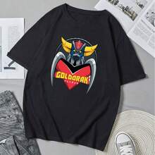 Camiseta unisex Goldoraks---ufo-robot con estampado de dibujos animados retro de anime. Camiseta informal de verano de corte holgado. - Negro - Ver 1