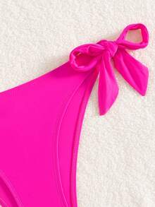 Black Basic Side Tie Bikini Bottom, Suitable For Graduation, Independence Day, Valentine's Day, Music Festivals, Fashion Vacation Beach Summer - Hot Pink - View 3