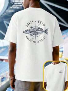 GiftCamiseta Salty Crew Compass Fish de primavera, informal, transpirable, estampado llamativo, estampado a doble caraSoft - Blanco - Ver 1