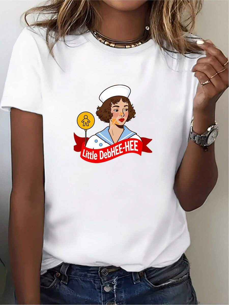 Camiseta vintage estilo marinero "Little Debbie Hehe" de 180g, suave, para mujer - Un regalo divertido perfecto para reuniones familiares, actividades de team building en la oficina, barbacoas de verano y celebraciones del Día de la Independencia. - Blanco - Ver 1