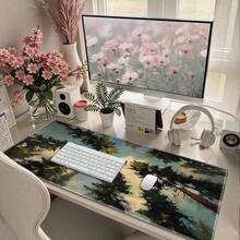Lót chuột tranh phong cảnh rừng thông ấn tượng & bầu trời xanh siêu lớn, đế cao su chống trượt, thảm bàn phím mở rộng, nghệ thuật phong cảnh tự nhiên cho văn phòng tại nhà, lót chuột siêu lớn bền bỉ may viền - Xem 2