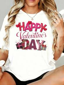 Camiseta Gráfica de San Valentín para Mujer, Linda Camiseta de San Valentín con Corazones Rosados y Estampado de Leopardo, Diseño de Caja de Regalo, Corte Holgado, 180g, para Ocio en Casa, Aire Libre, Regalo para Fiesta de San Valentín - Blanco - Ver 1