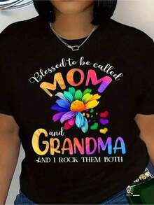 Plus Size, Printed With A Mother's Day Design, This Short-Sleeved T-Shirt Is Perfect As A Casual, Stretchy Top For Women. It's An Ideal Choice For Everyday Wear In Spring And Summer. It Makes A Great Birthday Gift For Mothers And Sisters. - 黑色 - 查看 5