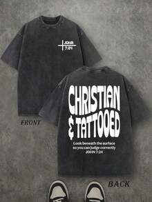 Camiseta Cristiana Unisex Lavada Christian & Tattooed, Camiseta con Escrituras Cristianas, Camiseta Vintage Retro Lavada con Estampado a Doble Cara (Camiseta de Algodón Puro de 230 g/m²), Camiseta Cristiana de Alta Calidad, Regalos Cristianos, Camisetas para Hombre y Mujer, Camiseta Cristiana Cómoda y a la Moda, Camiseta de Algodón Puro Estilo Urbano para Otoño - Negro - Ver 7