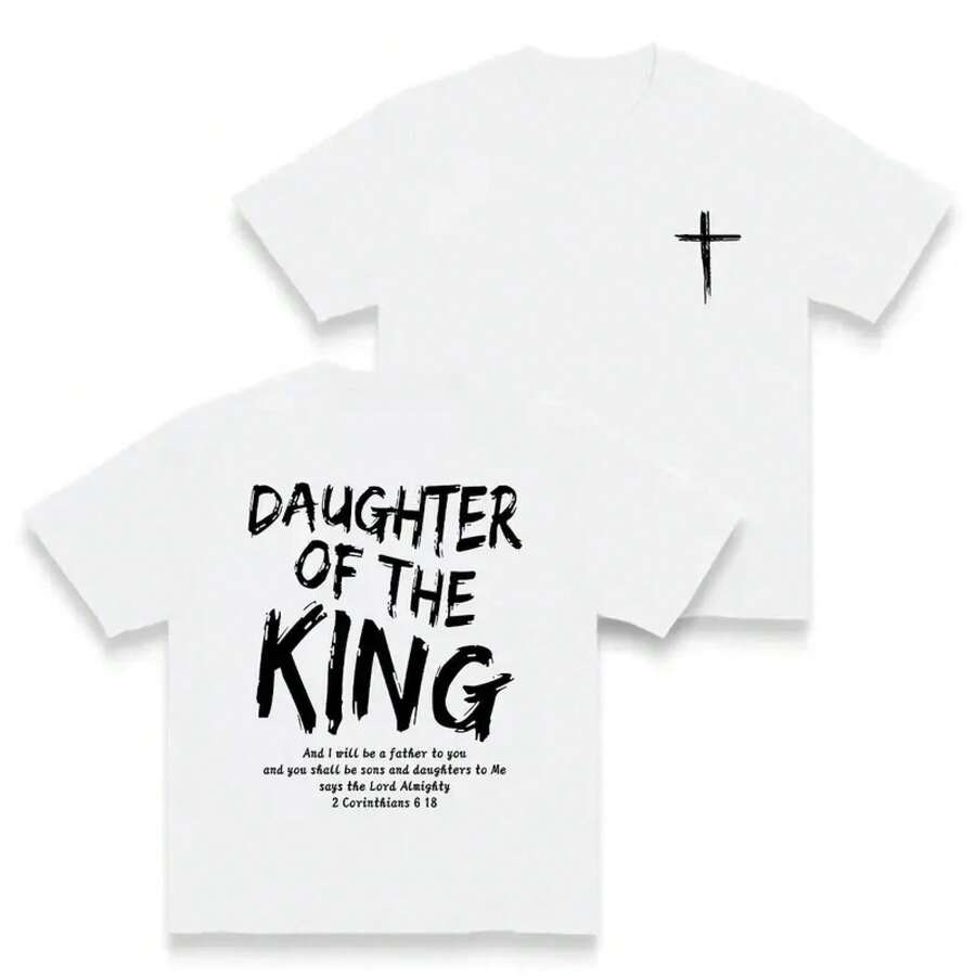 Camiseta gráfica FEEGO "Hija del Rey Jesús" - Camiseta de manga corta con cuello redondo, suave y casual para mujer, estampado a doble cara, 180g, pura, cómoda y elegante para casa o para vestir, buenas camisetas gráficas para hombre. - Blanco - Ver 1