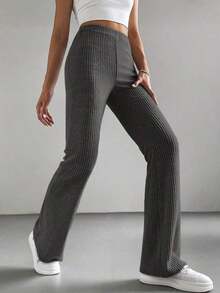 Pantalones negros acampanados de unicolor para mujer estilo Y2K - Gris Oscuro - Ver 6