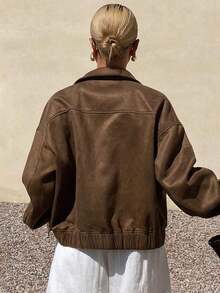 Chaqueta vintage nueva de primavera, estilo corto, ajuste regular, adecuada para mujeres, prenda exterior para el Día de San Valentín - Café integral - Ver 2