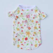 1pc Pet Clothes, Light Yellow Floral Print Ruffle Sleeve T-Shirt, Ins Style, Cute Princess Tee For Dogs & Cats, Suitable For Dachshund, Border Collie, Bichon Frise And Poodle - Yellow - View 5