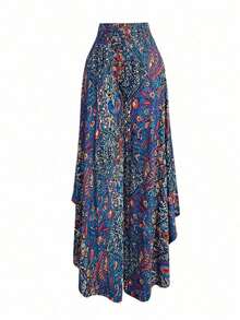 Pantalones anchos con bajo asimétrico y estampado de paisley casuales para uso en resort para mujer - Multicolor - Ver 3