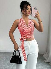 Chaleco de verano casual y elegante tejido para damas - Rojo - Ver 1