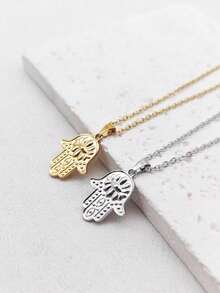 1 chiếc mặt dây chuyền hình mắt quỷ và lòng bàn tay Fatima bằng thép không gỉ mạ vàng 18K, dây chuyền đeo xương đòn thanh lịch. - Nhiều màu - Xem 2