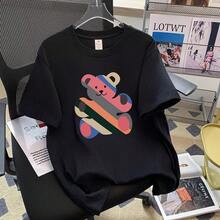 Camiseta con estampado de camisa casual para mujer, manga corta y cuello redondo, moda urbana local de primavera/verano camiseta unisex. UVSU - 706 Negro - Ver 1