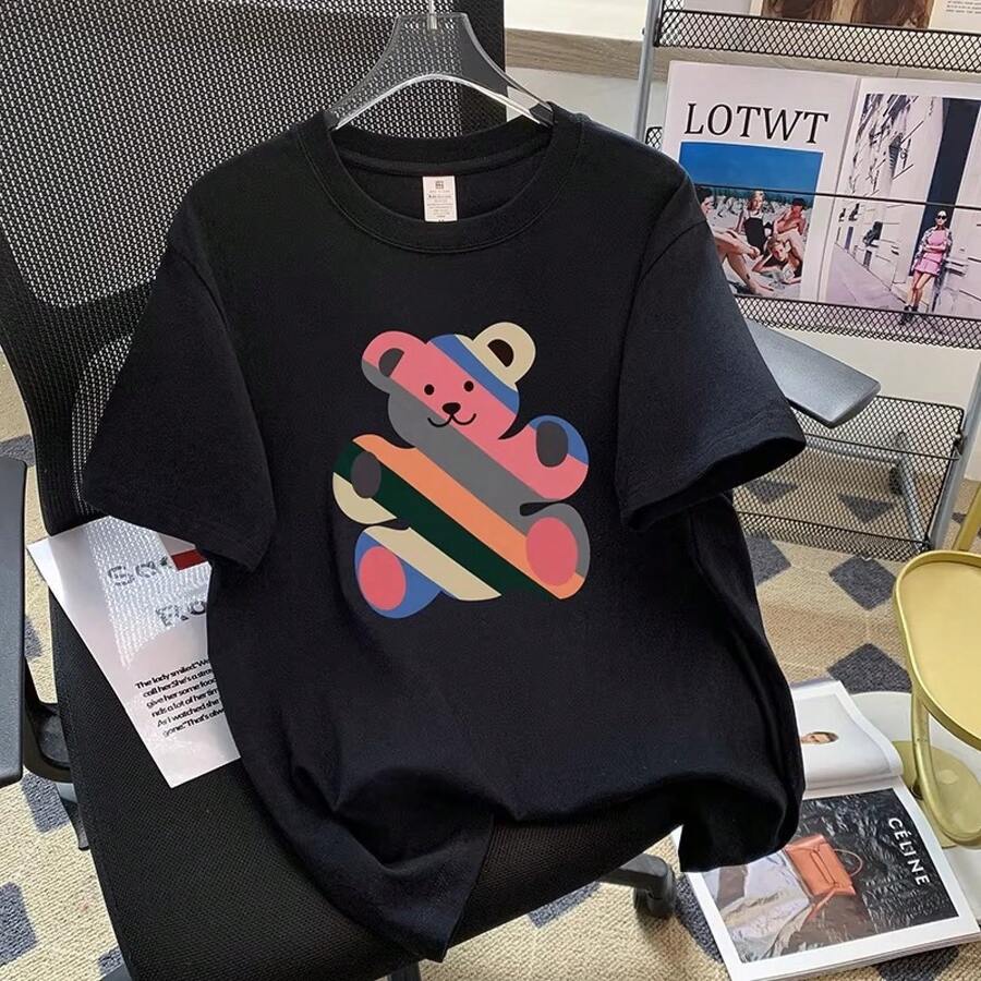 Camiseta con estampado de camisa casual para mujer, manga corta y cuello redondo, moda urbana local de primavera/verano camiseta unisex. UVSU - 706 Negro - Ver 1