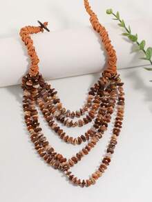 1 chiếc vòng cổ nhiều lớp đính đá giả thủ công phong cách Bohemian - Phụ kiện thanh lịch hoàn hảo cho các bữa tiệc và quà tặng sinh nhật. - 1 chiếc vòng cổ hạt đá giả nhiều lớp được dệt thủ công - Xem 3