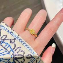 Women's Fashionable Minimalist 18K Gold Plated Square Cubic Zirconia Open Ring - Gold - View 7