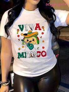 Limited Edition MGY Viva Mexico Graphic T-Shirt For Women, Size -% Cotton, Short Sleeve, Crew Neck, Casual Style With Vibrant Mexican Culture Design, Maracas, Sombrero And Chiles Print, Black And Red/Blue Green, Machine Washable, All Season Comfort, Lightweight Cotton - 白色 - 查看 12