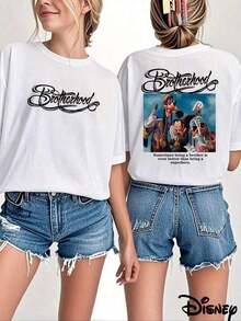 Camiseta Casual [] para Mujer, Manga Corta para Hombre y Mujer, Doble Cara con Estampado de "Colaboración de Personajes  Estilo Hip-Hop Urbano", 100% Algodón Puro, Cómoda y Transpirable, Ideal para el Ocio de Verano, Vacaciones, Juego, Uso Diario, Apta para Hombres y Mujeres, Camiseta con Estampado de Dibujos Animados en la Parte Delantera y Trasera, 100% Algodón, Duradera. - Blanco - Ver 7