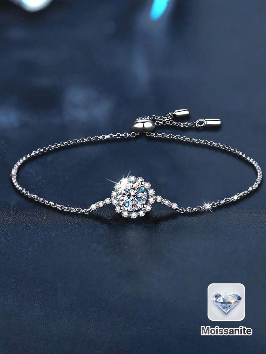 1 chiếc vòng tay bạc 925 cao cấp đính đá Moissanite 1 carat 6.5mm, thích hợp đeo hàng ngày, đi làm, dự tiệc, đi nghỉ mát, sinh nhật, Ngày Valentine, Ngày của Mẹ, kỷ niệm ngày cưới, Giáng sinh, quà tặng trang sức cho nữ. - SL0037M - Xem 1