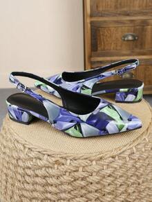 XBYASDF 2026 Nuevos Zapatos de Tacón Grueso con Punta Afilada y Correa Trasera para Mujer, Estampado Abstracto Azul Púrpura Verde, Sandalias de Tacón Alto de 3cm para Ir al Trabajo y Citas - Azul - Ver 4