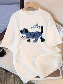 Camiseta de manga corta de algodón puro para mujer con estampado de diseño único, nuevo estilo de verano 2025, corte holgado, top adelgazante para estudiantes. - Blanco - Ver 1