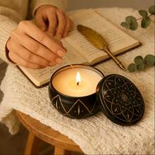 6 piezas Frascos de vela estilo bohemio con tapas estampadas, perfectos para principiantes en la fabricación de velas. Estos recipientes versátiles se pueden utilizar para almacenamiento o fabricación de velas, lo que los convierte en regalos ideales - Patrón bohemio - Ver 6