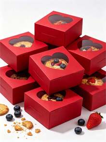 12pcs/24pcs Heart Window Bread Box Red Cookie Box Small Snack Box Pastry Box Suitable For Chocolate Strawberry Macaron Cupcake Candy Donut - View 3