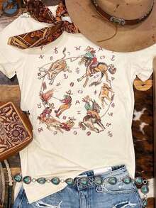 Ropa Casual de Verano para Mujer, Estilo Occidental de Manga CortaPaísCamisaDenimCamisetaVintageGráficoCamisetaCómodoCamisaAlgodónCamisetaConRetroImprimirPatrón,CortoCuello RedondoInspiradoCamisaParaChicas,LindoEstéticaY2KEstiloVeranoSuperior,AdecuadoParaAl aire libre,Inicio,Trabajo,OCalleInformalRopa-VacacionesConjuntos de ropaMujeres - Albaricoque - Ver 8