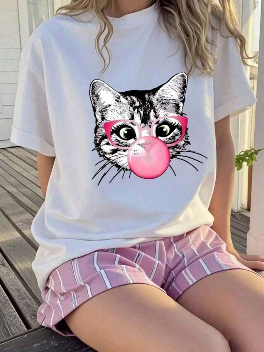 [Camiseta Gráfica] 100% Algodón, Camiseta de Manga Corta con Cuello Redondo y Estampado Novedoso "Break The System" para Chicas Adolescentes, Estilo Casual para Verano. Camiseta de Cuello Redondo y Corte Holgado, Tallas S-7XL, para Todo Tipo de Cuerpo, Camisetas de Primavera, Camisas de Verano, Camisetas de Manga Corta de Otoño. Transpirable y cómoda. - Blanco - Ver 1