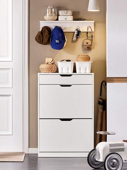 SoBuy Shoe Cabinet With 4 Doors, Narrow Shoe Rack With 8 Shelves, Shoe Chest, Shoe Storage, White, Approx. 60x90x30cm (WxHxD), FSR180-W