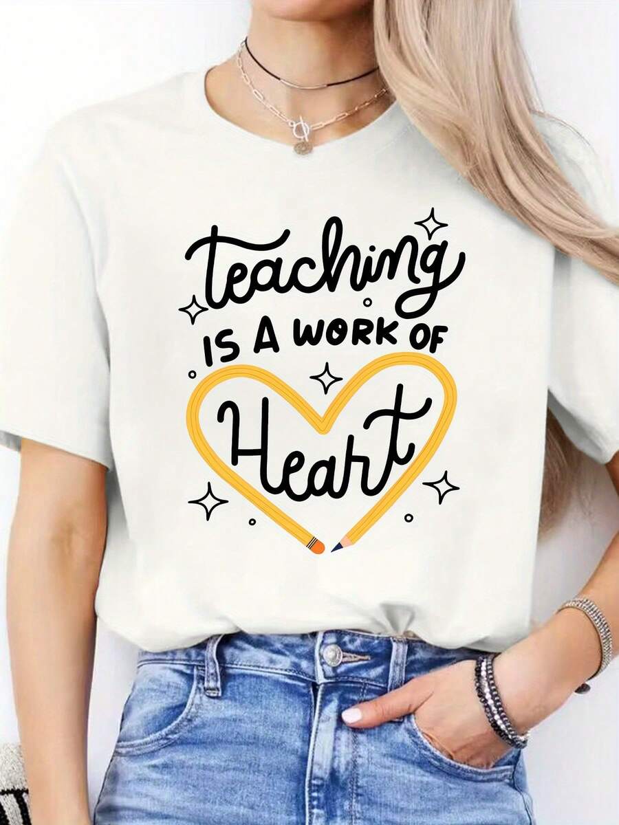Camiseta Deportiva Casual de Manga Corta con Cuello Redondo y Estampado de Letras para Mujer, Primavera/Verano 2026 - Blanco - Ver 1