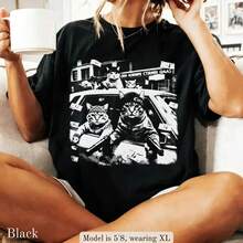 Gangster Cats Graphic T Shirt, Vintage Black Cat Tee, Retro Streetwear Shirts, Funny Cat Top, Unisex Oversized Cool Tshirt, Cat Lover Gift - Negro - Ver 6
