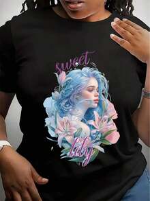 Camiseta de Lirio Dulce, Regalo para Amantes de las Flores, Camiseta con Gráfico de Lirio Rosa, Regalo para Mujeres, Ilustración Romántica, Regalo para Amantes del Rosa, Amante de la Primavera - Negro - Ver 1