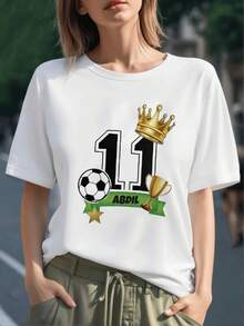 Corona dorada sobre número 11 con estrella balón y trofeo que simboliza triunfo y liderazgo deportivo camiseta para mujer 100% algodón cómoda y casual para uso diario - Negro - Ver 1