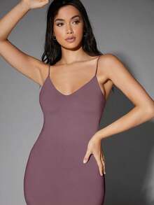 Vestido ajustado unicolor de espalda abierta - Púrpura polvoriento - Ver 4
