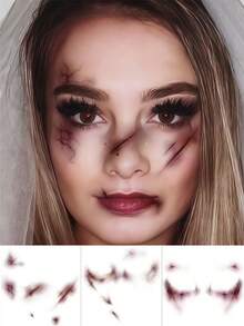 3 Sheets Waterproof Realistic Bruise Tattoos Stitch Wound Face Tattoos, Temporary Body Stickers For Adults, Halloween Cosplay, Costume, Easter & Festival Party - Multicolor - View 11