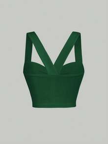 Blusa de verano con tirantes anchos, detalle de retorcido en la parte delantera y tirantes anchos - Verde Oscuro - Ver 2