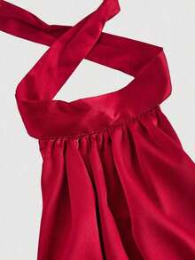 Blusa de mujer con cuello alto, lazo y corbata en color albaricoque - Burdeos - Ver 7