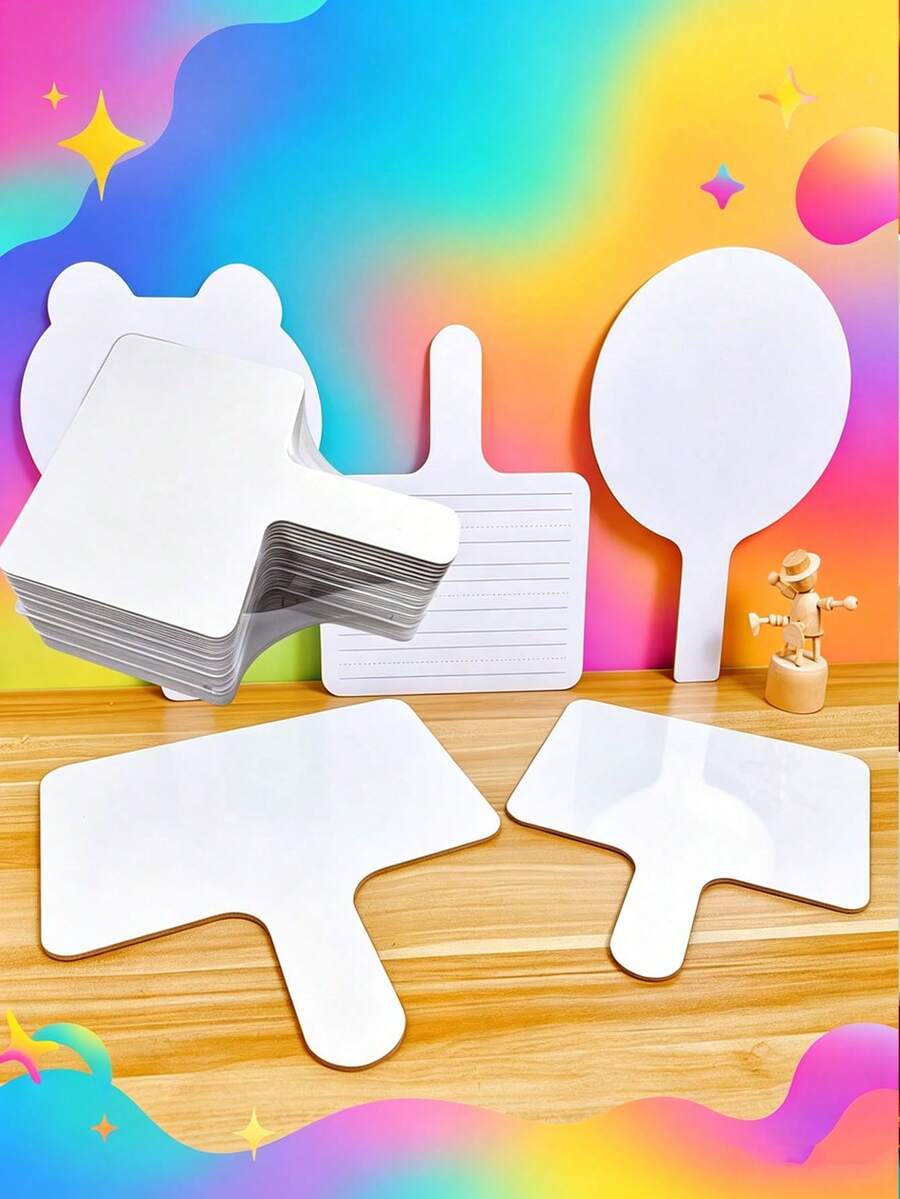 Handheld White Board, Reusable Whiteboard For Classroom, Teacher & Student Answer Board, Double-Sided Erasable Writing Board With Handle, Auction Board, Home Message Board, Presentation Supplies, Decorative Cork Board - F - View 1