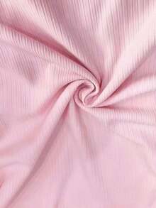 Camiseta de manga larga con hombro asimétrico y bloque de color para mujer, top de punto acanalado, primavera/otoño - Rosa - Ver 4