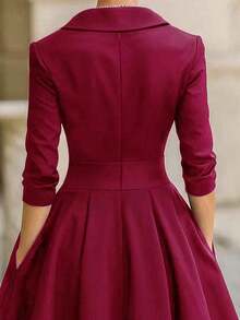 de manga larga con escote en V, estilo elegante y de moda europeo y americano, minimalista para uso diario y vacaciones, vestido formal y sexy con cintura ceñida al estilo coreano, para otoño/invierno y primavera - Burdeos - Ver 4
