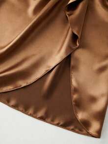 Falda asimétrica con diseño plisado de unicolor para mujer - Marrón - Ver 6