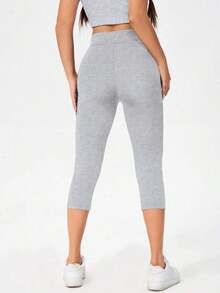 Leggings capri de cintura alta de estilo casual negro para mujeres, adecuados para el verano y para salir, ropa de mujer para deportes de otoño - Gris Claro - Ver 2