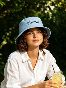 1顶星座印花浅蓝色渔夫帽，个性化休闲帽，多场景适用，适合星座粉丝聚会/日常出行/咖啡馆/女生约会/城市短途旅行 - 淺藍 - 查看 4
