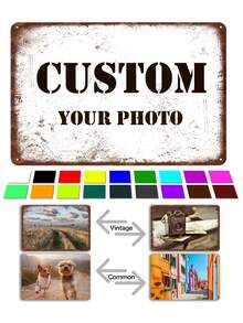 Customizable Vintage Metal Photo Print - Add Your Favorite Image, Create Unique Style, Horizontal Rectangle, Aluminum - Perfect Gift For Family, Pets And Loved Ones, Customized Gift | Farmhouse Home Decor | Distressed - Multicolor - View 6