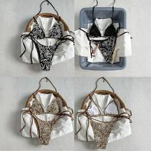 Nuevo traje de baño con tela floral, bikini sexy con lazo, traje de baño de dos piezas fresco y elegante para mujer. - Verde - Ver 2