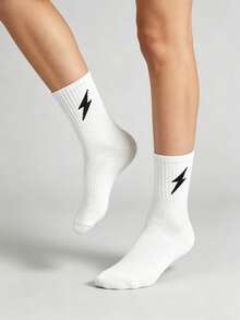 Lightning Pattern Crew Socks For Men And Women, 5 Pairs Unisex Casual Athletic Socks With Ribbed Cuff, Comfortable Fit For Daily Wear, Gym, Running, Walking - Multicolor - View 3