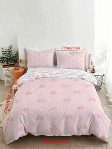 2/3pcs Set Pink Rainbow Pattern Kids Bedding Set, Cute Heart & Rainbow Print Duvet Cover Pillowcase Combo, Soft Reversible Rainbow Striped Bed Set (Fits Twin/Full/Queen), Suitable For Children, Teens, Adult Women Bedroom - Multicolor - View 13