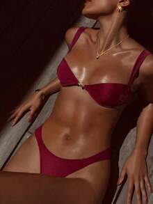 Nuevo traje de baño de dos piezas para mujer, bikini triangular, traje de baño negro sexy para aguas termales. - Burdeos - Ver 10