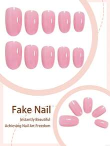 24 buah Kuku Palsu Tempel Pendek Oval Lucu Warna Pink Solid, Menutupi Seluruh Permukaan, untuk Wanita dan Anak Perempuan, Termasuk 1 Lembar Perekat dan 1 Kikir Kuku Mini, Cocok untuk Pesta Musim Panas, Kantor, dan Pemakaian Sehari-hari, Pengiriman Acak - Berwarna merah muda - View 3